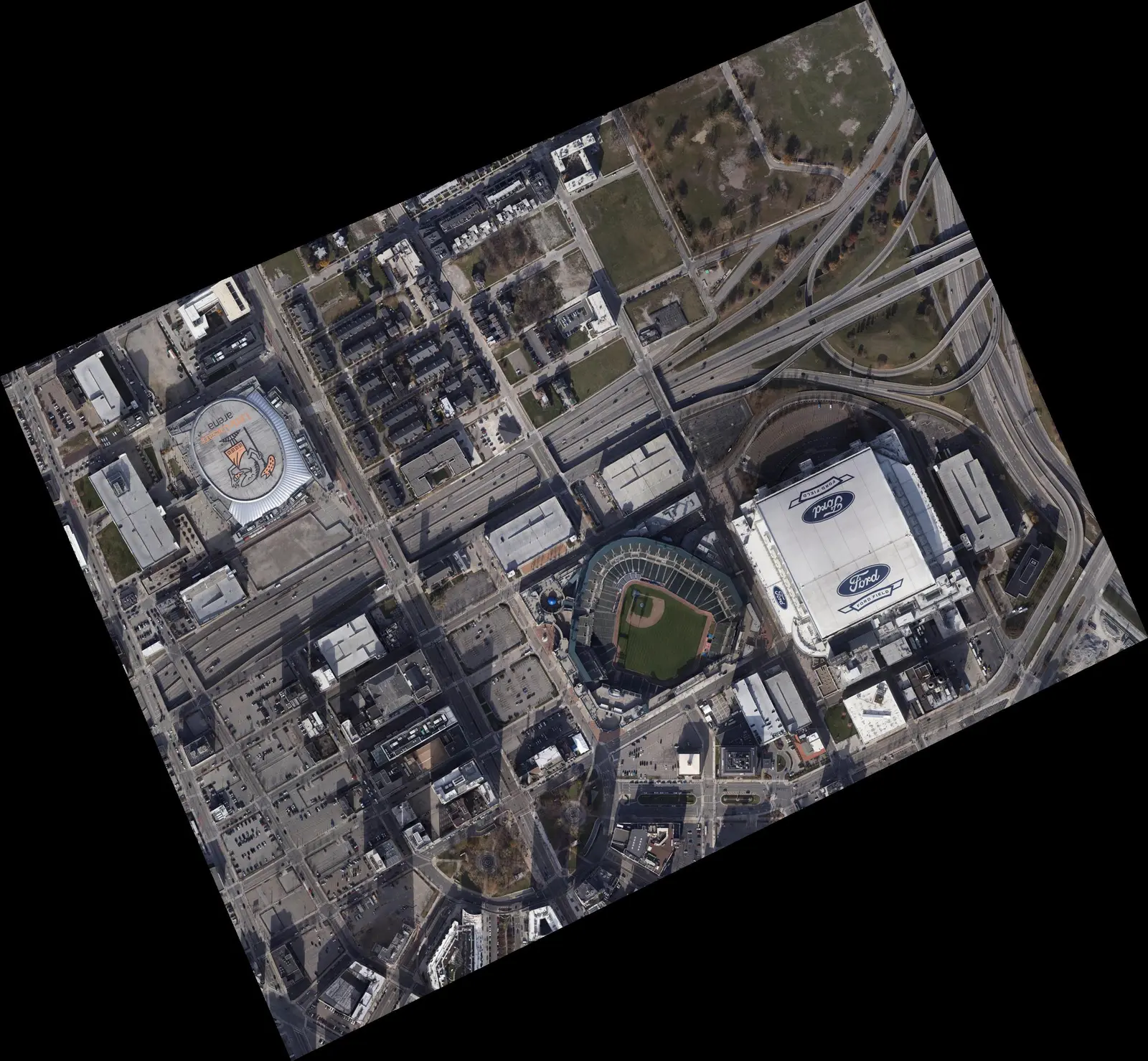 Detroit Stadium District aerial imagery